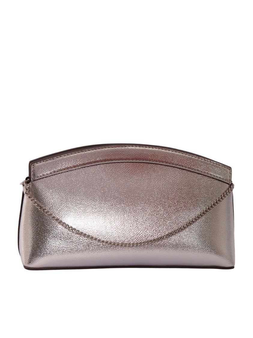 Michael Kors Silver Dome Leather Chain Clutch