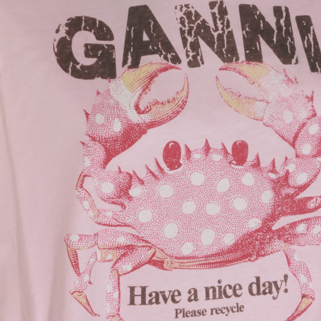 Ganni Relaxed Fit Pink Sweater With Graphic Print And Crew Neckline