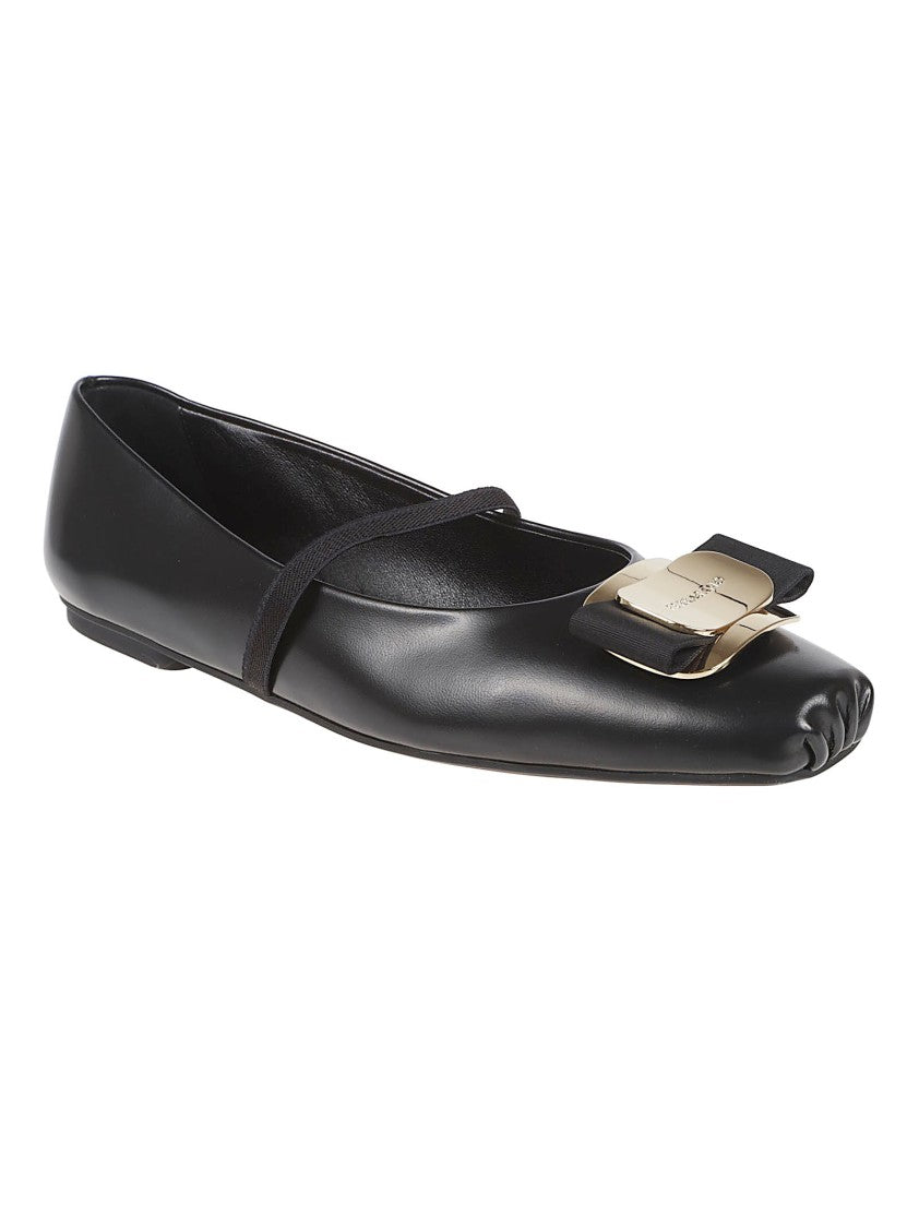 Ferragamo Pointed Toe Flats With Gros-Grain Elastic