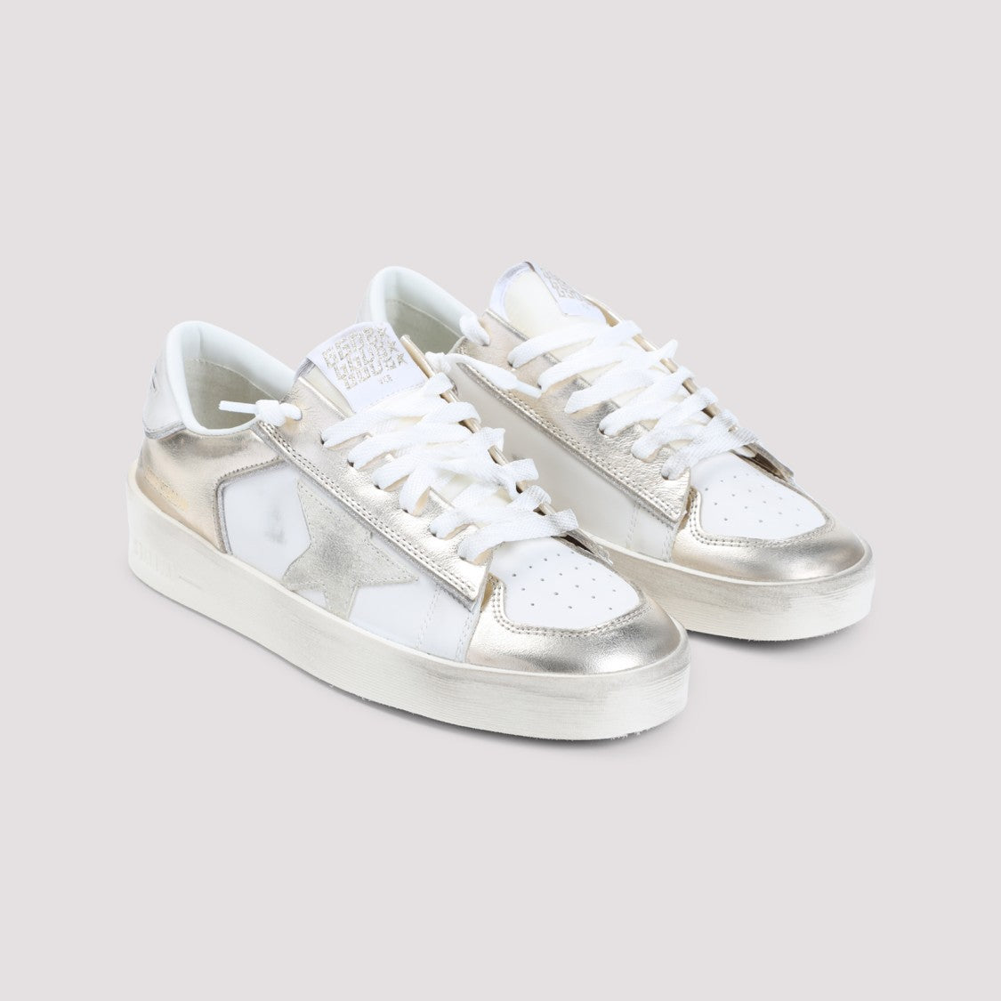 Golden Goose Metallic Silver Leather Sneakers With Signature Star Detail