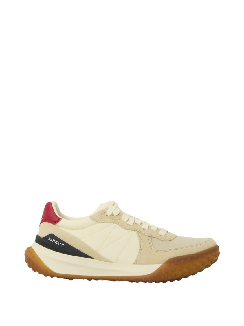 Moncler Cream Upper Low-Top Sneakers With Red Heel Tab