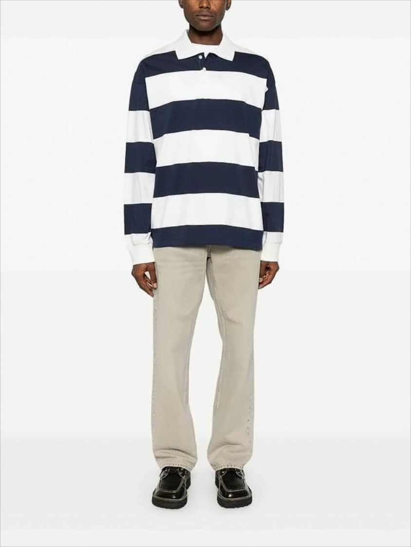 A.P.C. Horizontal Striped Polo Collar Shirt In Navy
