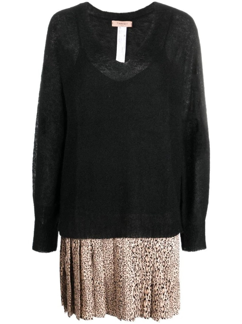 Twin-Set Layered Mini Dress With Pleated Skirt