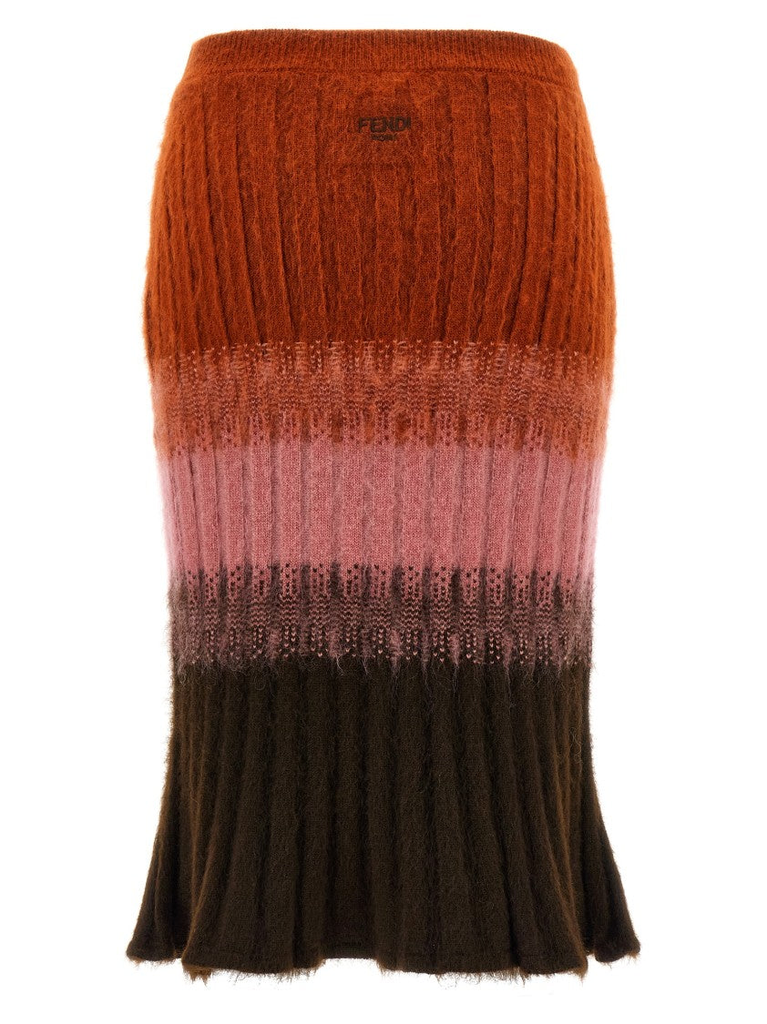 Fendi Maxi Ribbed Midi Skirt With Degradé Effect
