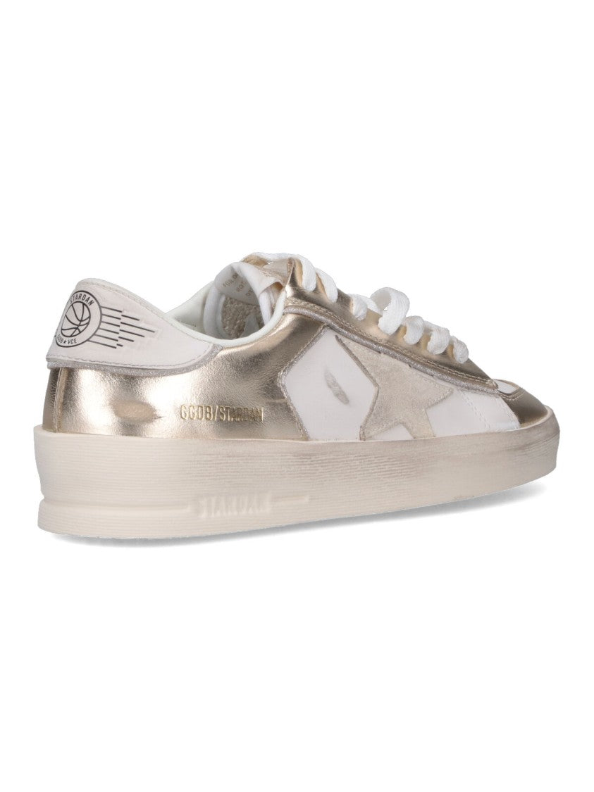 Golden Goose White Stardan Calf Leather Round-Toe Sneakers