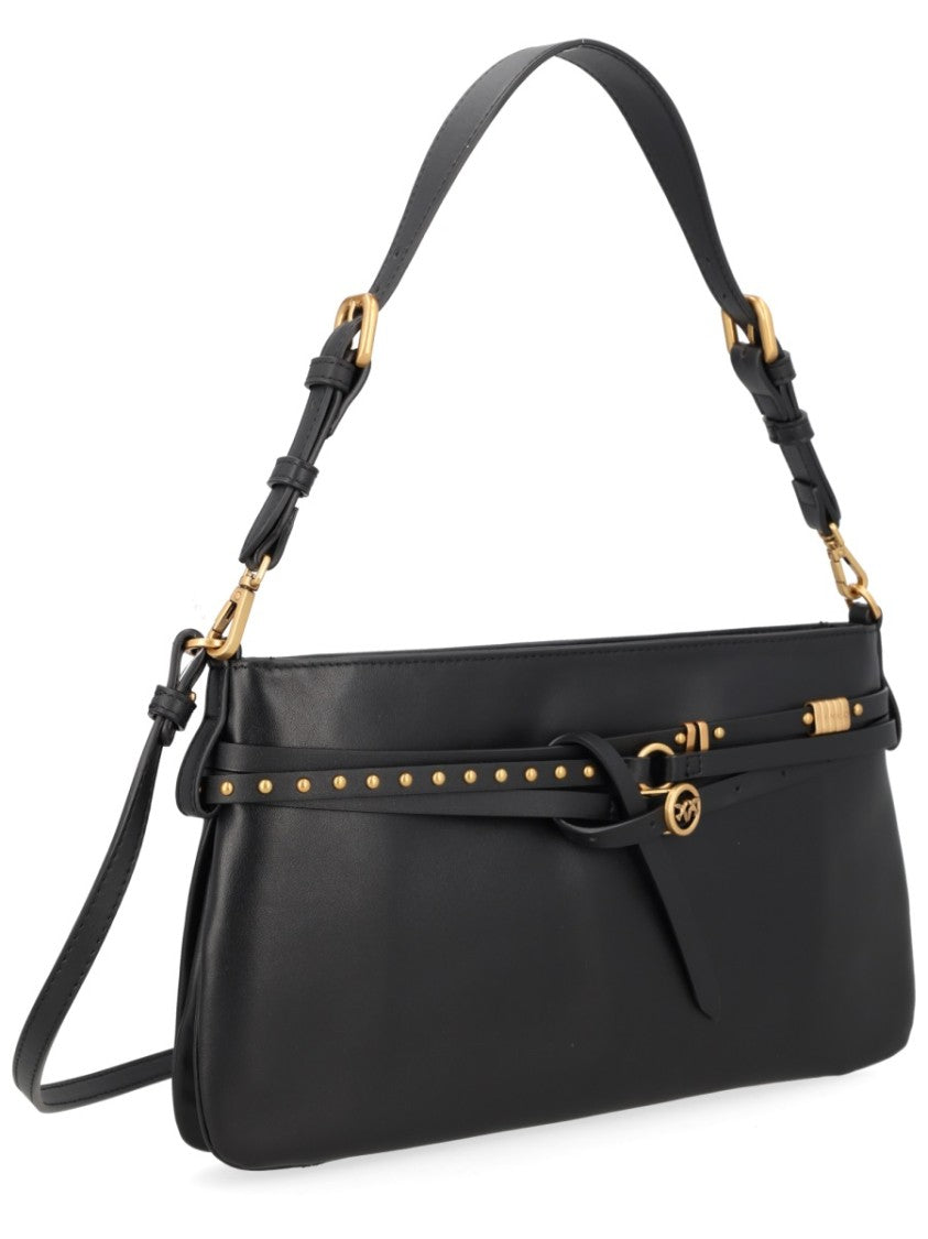 Pinko Black Belt Medium Leather Shoulder Bag