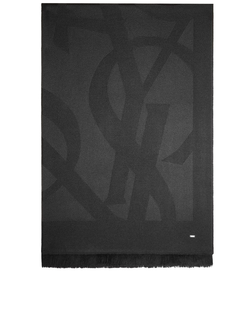 Saint Laurent Black Sciarpa Tonal Pattern Scarf