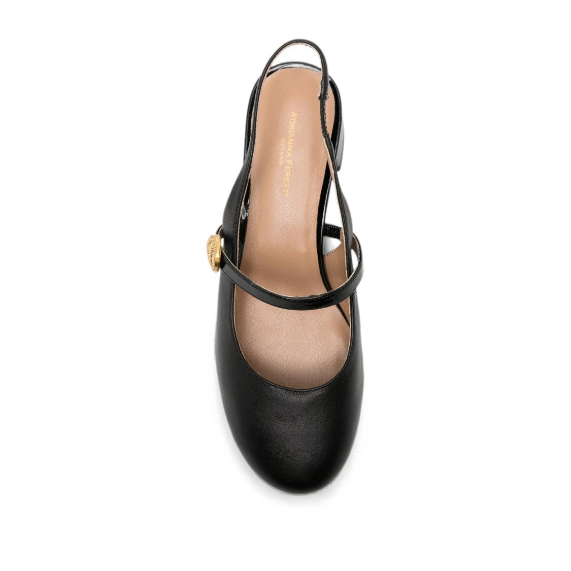 Adrianna Feretti Black Mid Heel Part Open Leather Flats