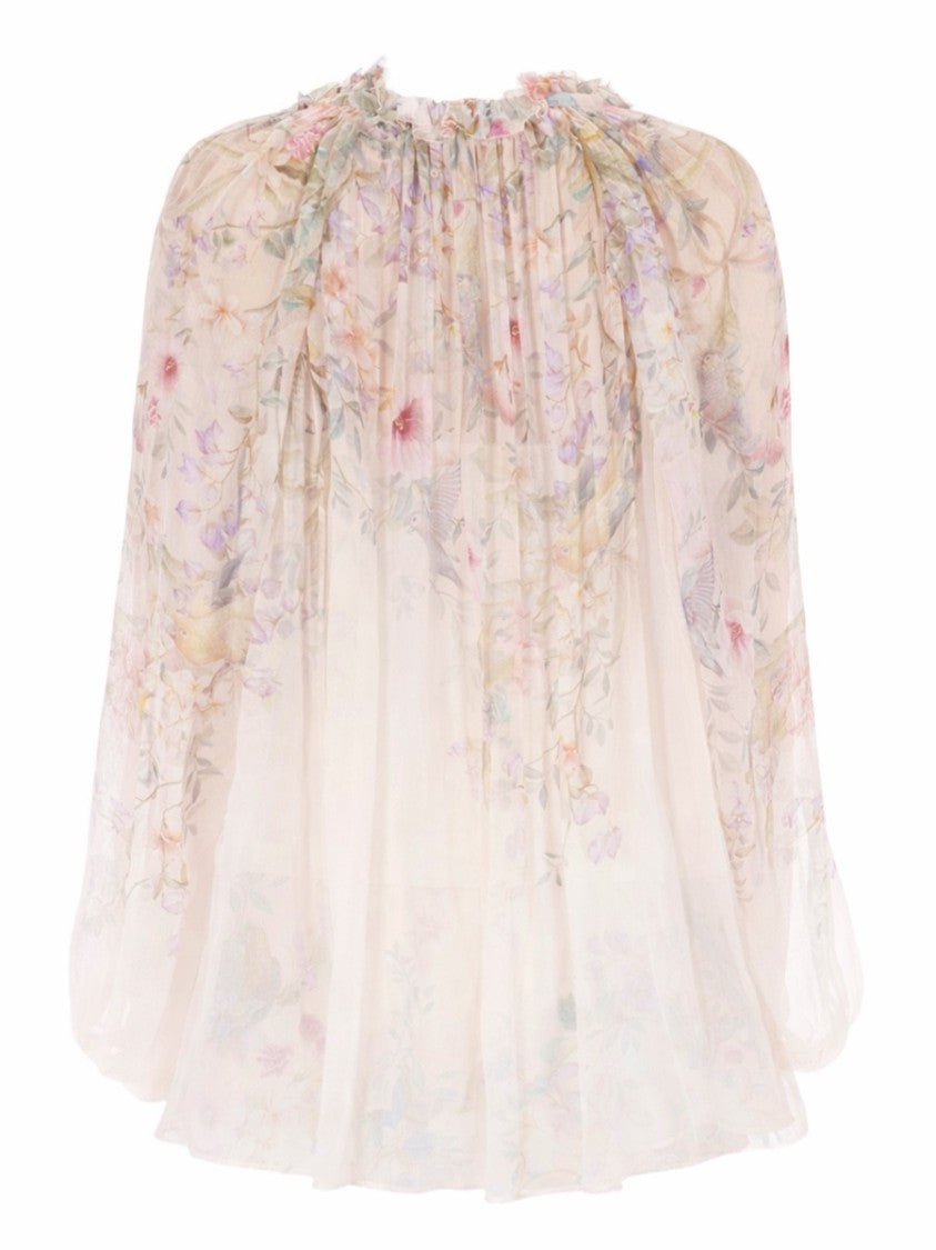 Zimmermann Neutrals Billow Rebellion Sheer Floral Blouse