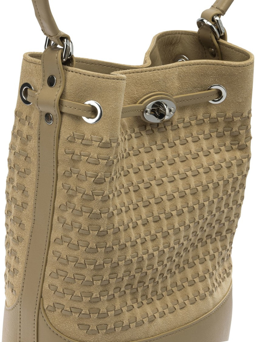 Zanellato Beige Woven Suede Handbag With Silver-Tone Turn-Lock Closure