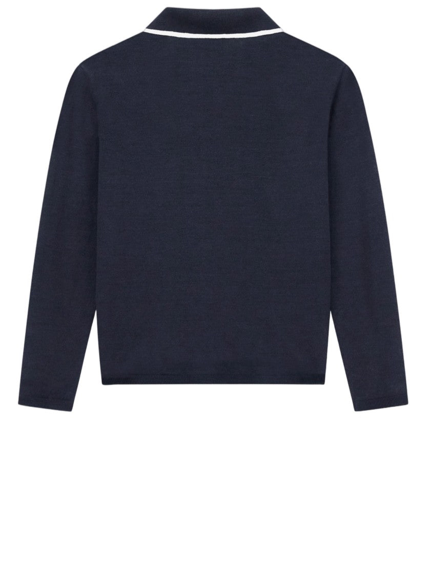 Giorgio Armani Navy Blue Linen-Silk Blend Polo Shirt