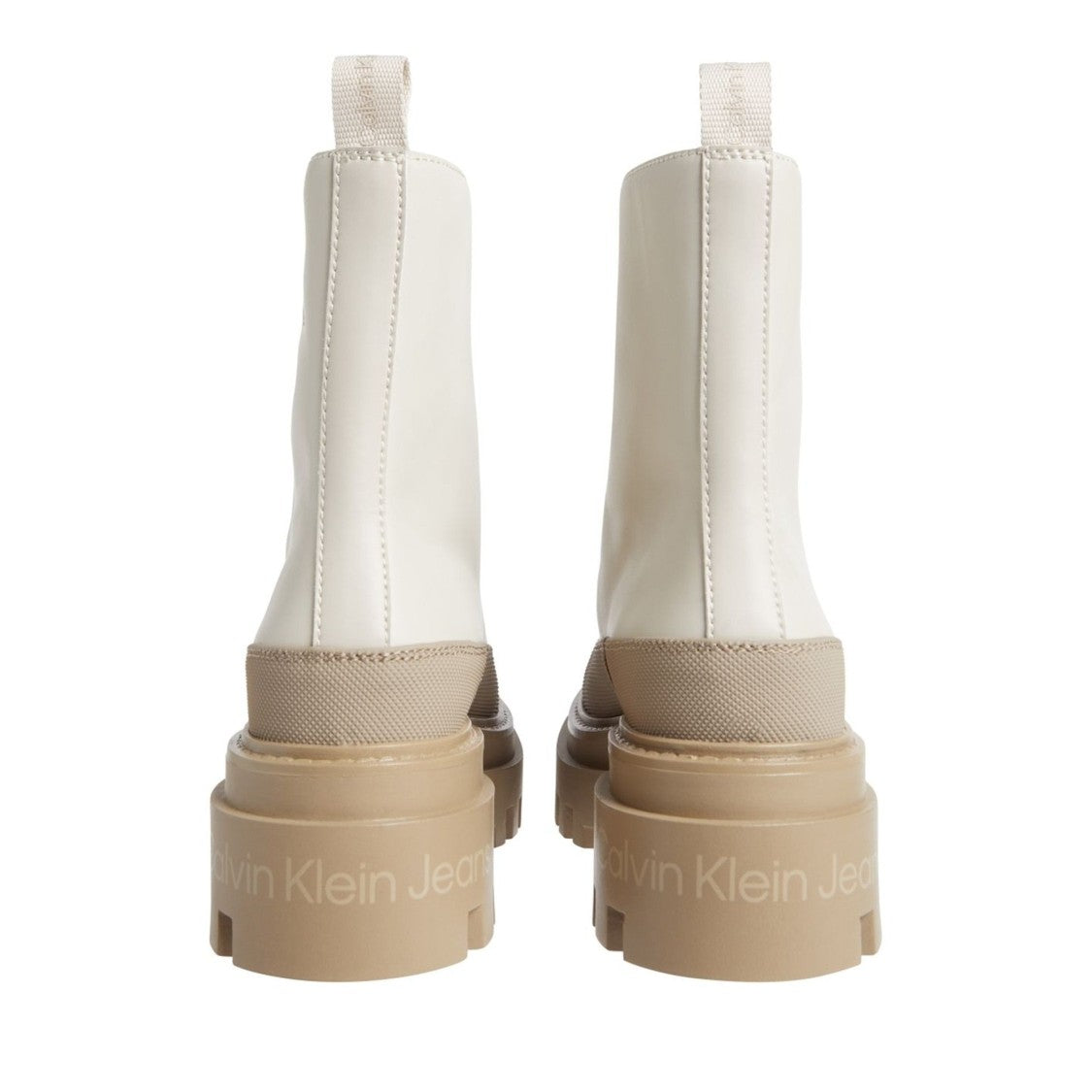 Calvin Klein Jeans Beige Chunky Flatform Leather Ankle Boots
