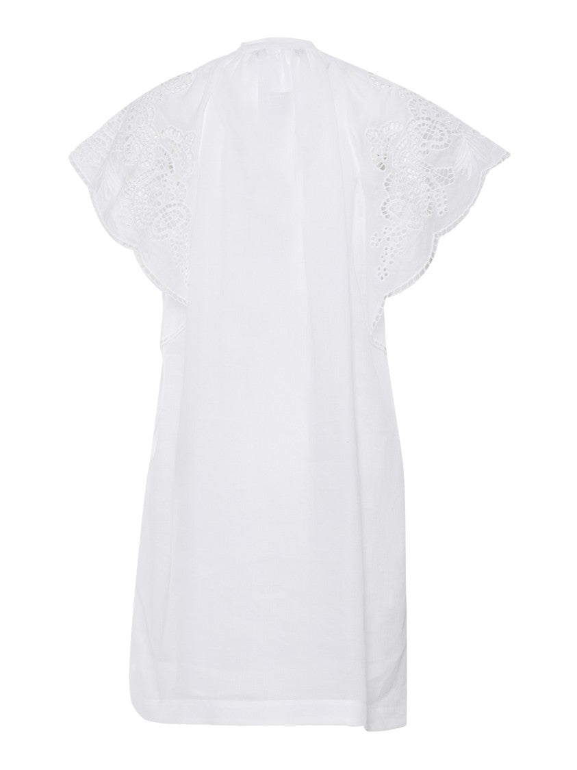 Max Mara Midi Dress With Scalloped Sleeves And Intricate Embroidery