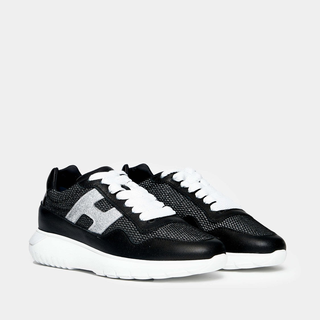 Hogan Black Pearl Leather And Technical Fabric H371 Sneaker