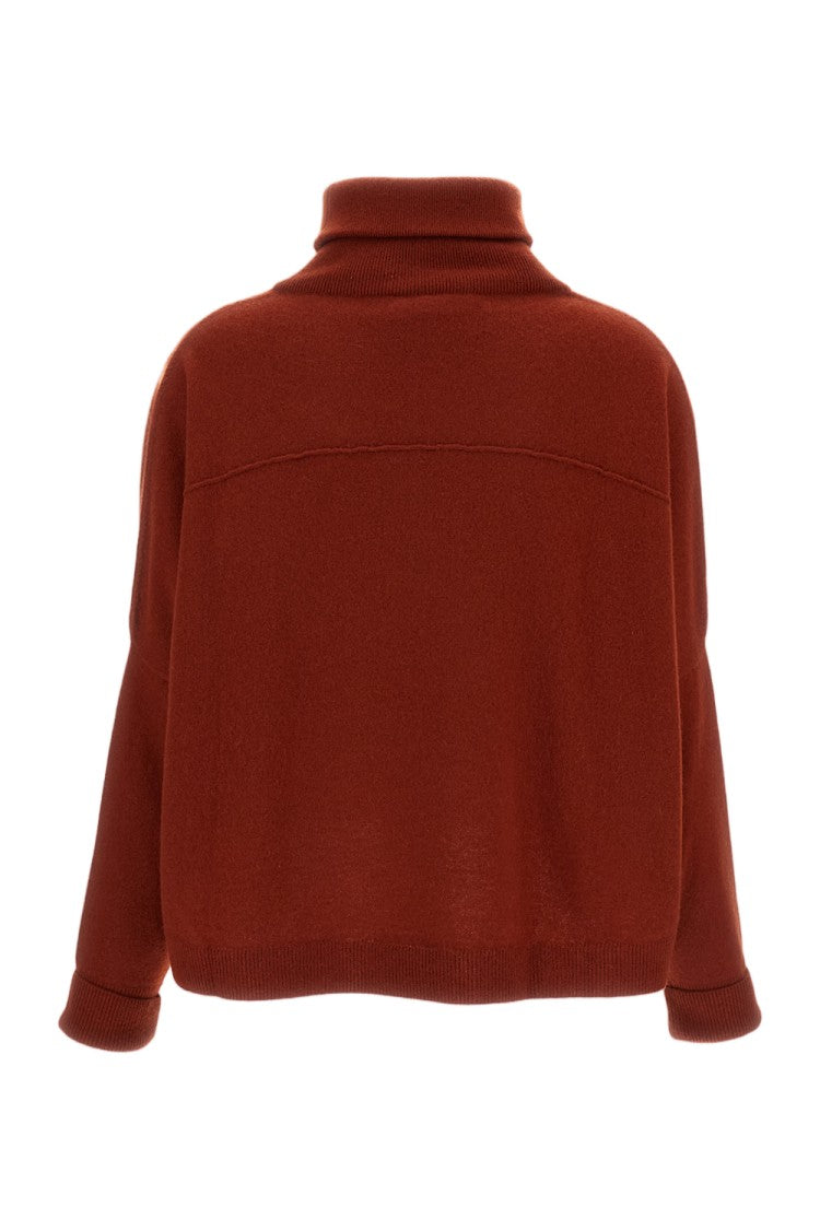 Dusan Orange Oversized Asymmetric Pure Cashmere Turtleneck Sweater