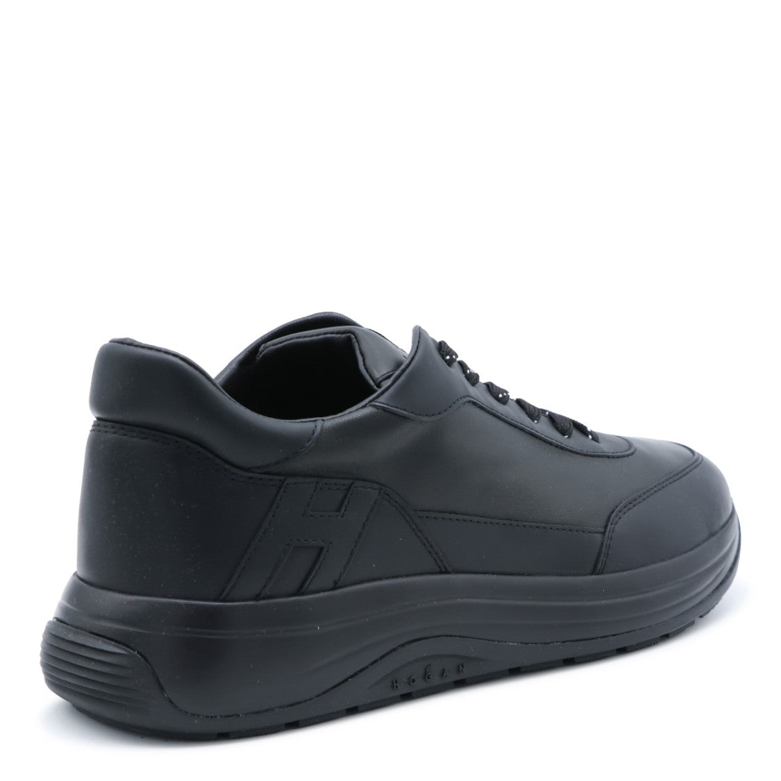 Hogan Minimalist Black Sneakers With Reflective Accents And Contoured Sole