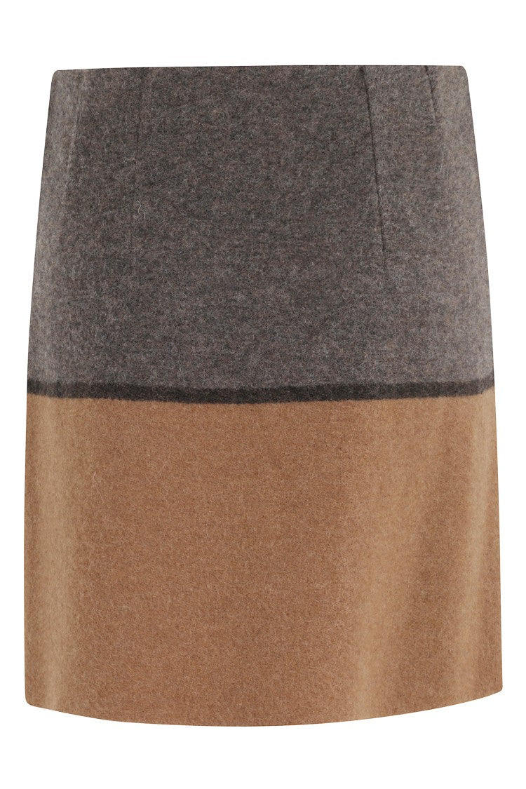 Semi Couture Bicolor Wool Mini Skirt With Fringed Edge