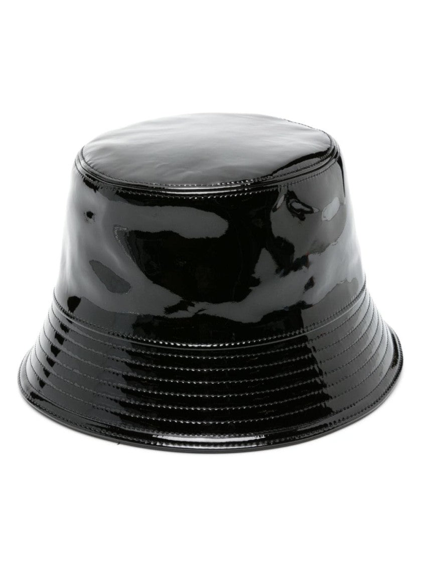 Prada Triangle-Logo Patent-Leather Bucket Hat