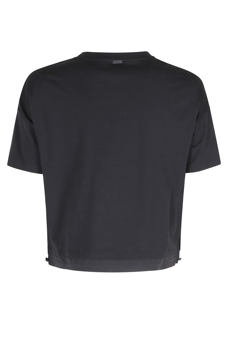 Herno Black Technical-Hem Drawstring-Bottom Cotton T-Shirt