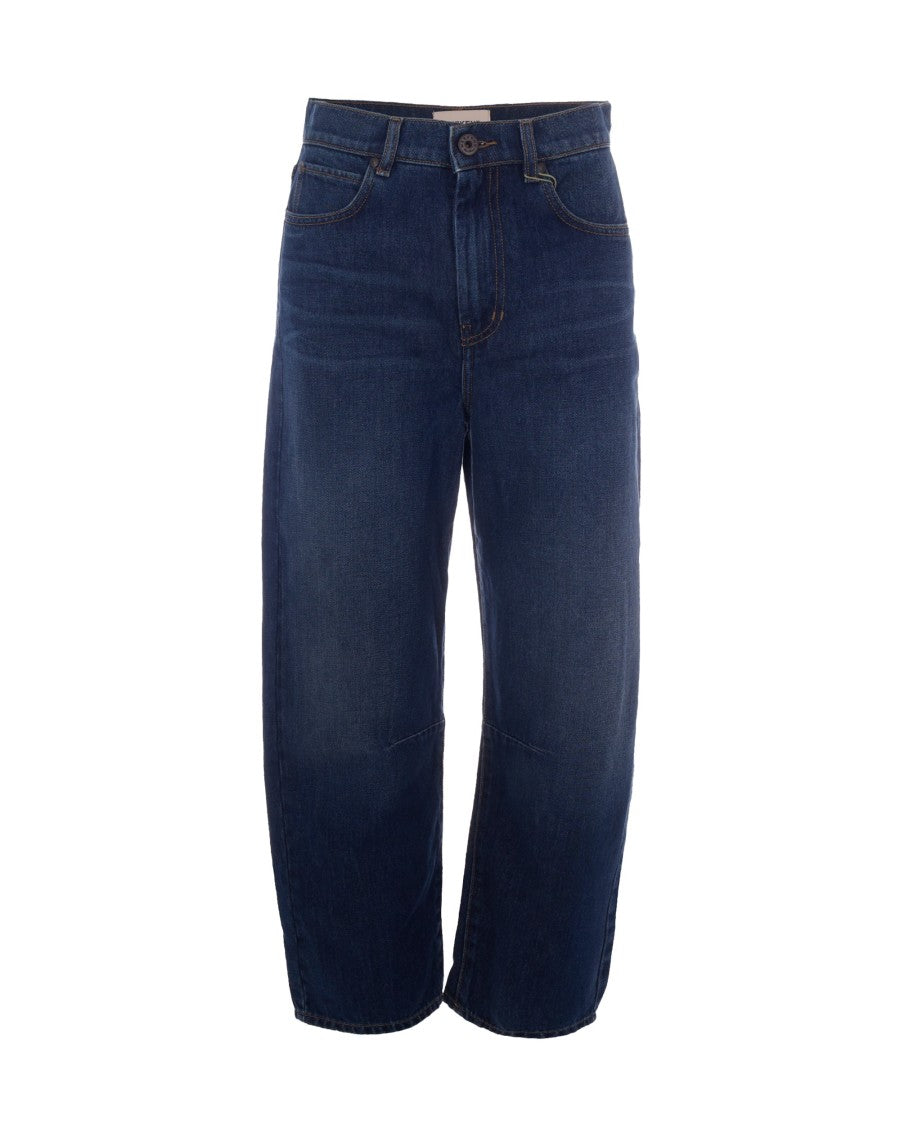 Max Mara Barrel Leg Jeans With Internal Pinched Pleats In Authentic Denim