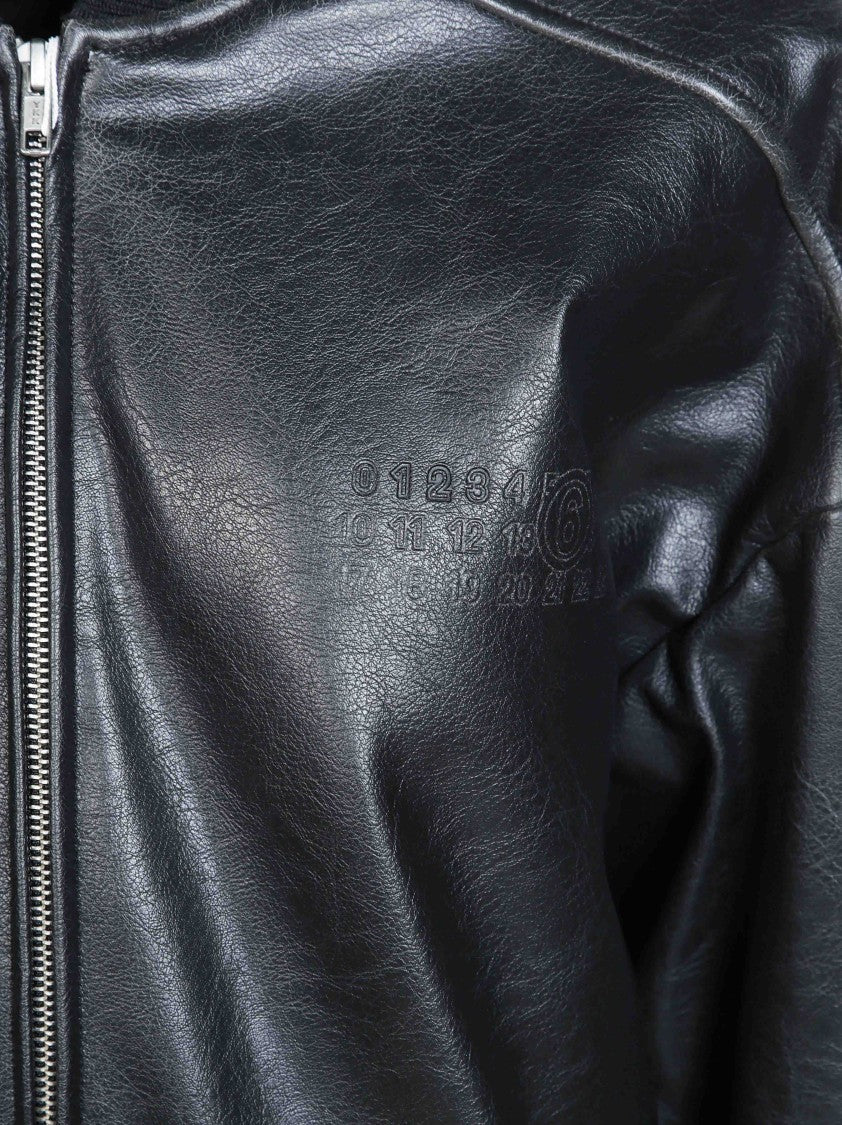 Mm6 By Maison Margiela Black Oversized Leather Bomber Jacket
