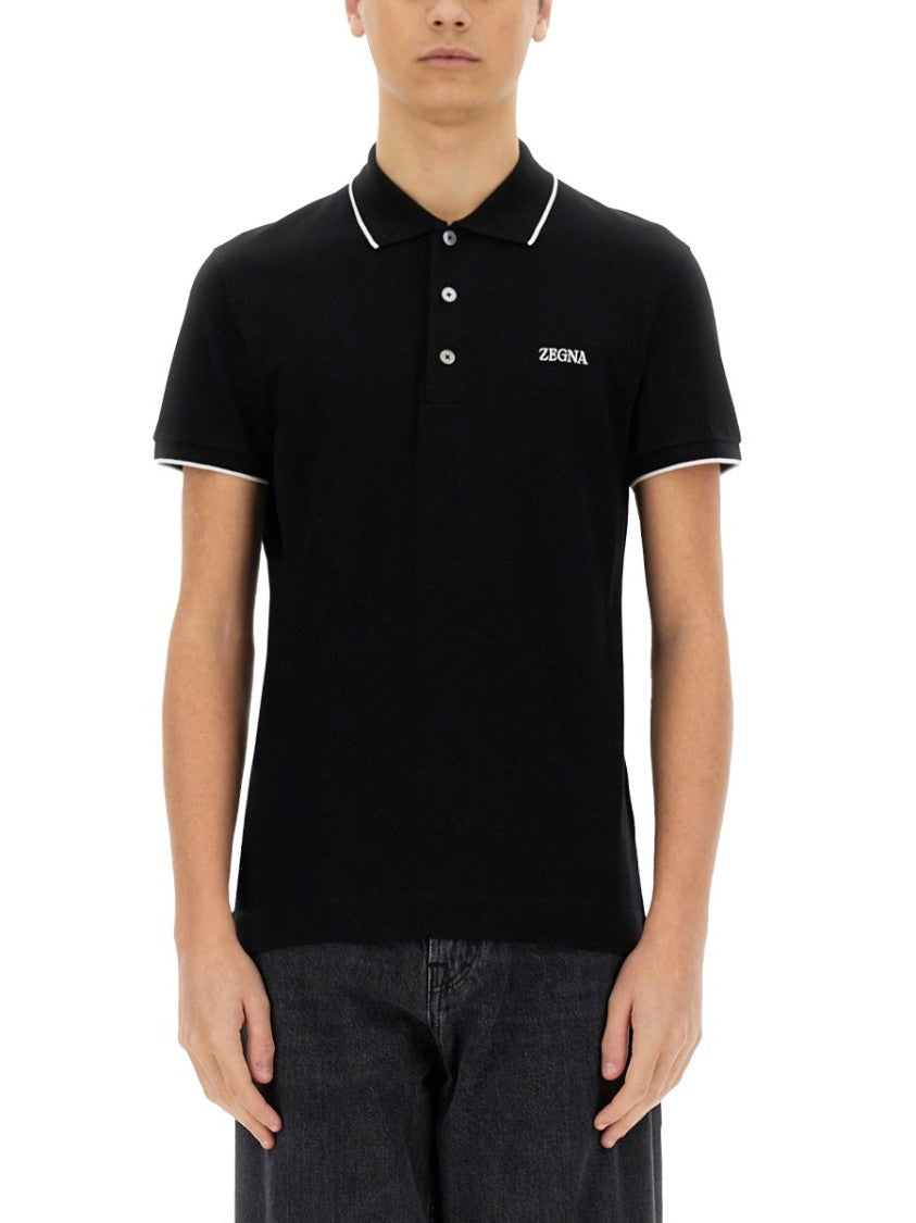 Zegna Cotton Blend Polo Shirt With Refined Trim
