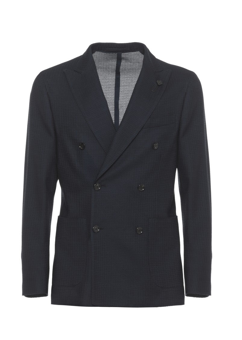 Lardini Blue Peak Lapel Cotton Double-Breasted Jacket