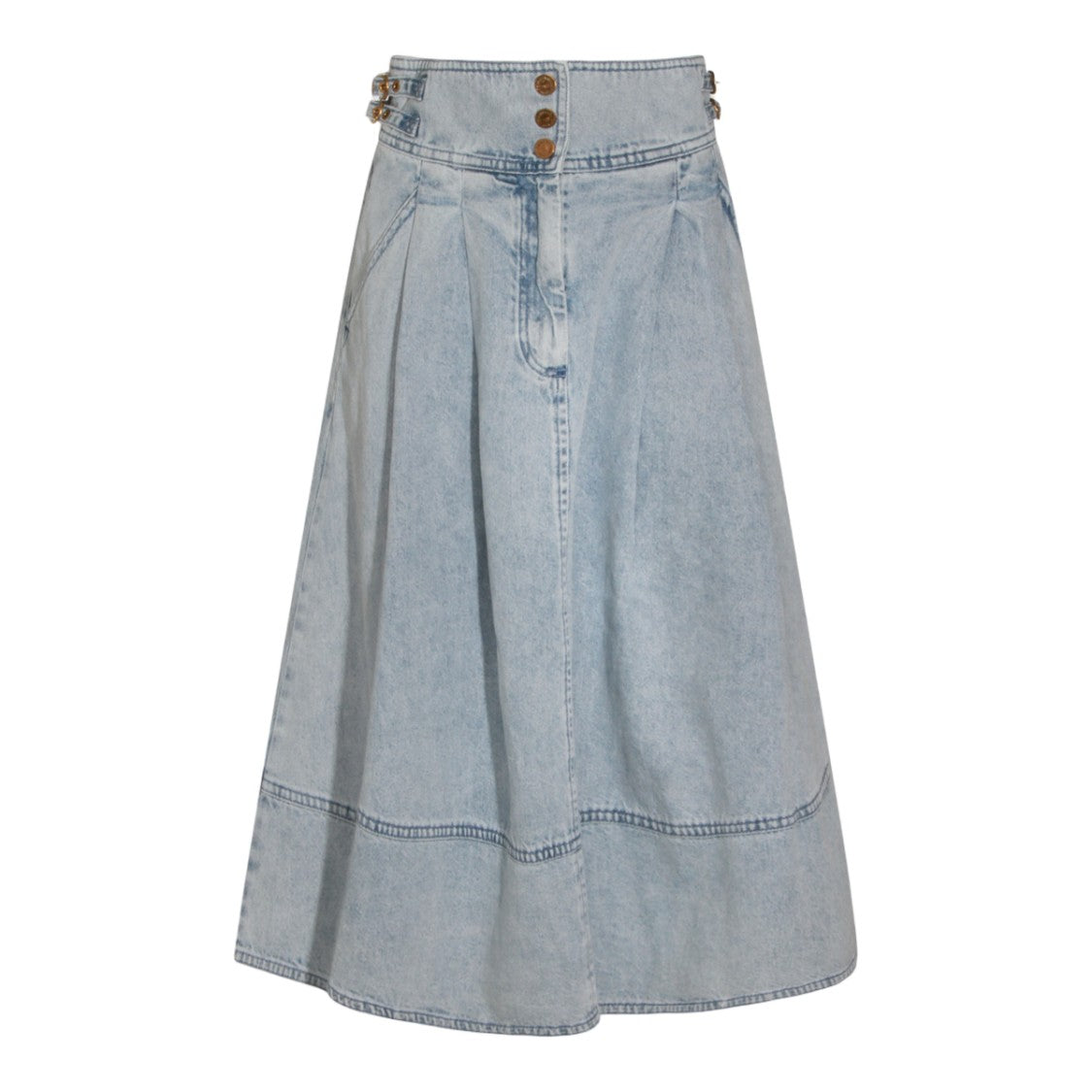 Zimmermann High-Waisted Flared Denim Skirt With Buttoned Waistband