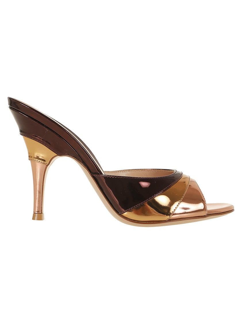 Gianvito Rossi Layered Metallic Leather Mules On Sofia Heel