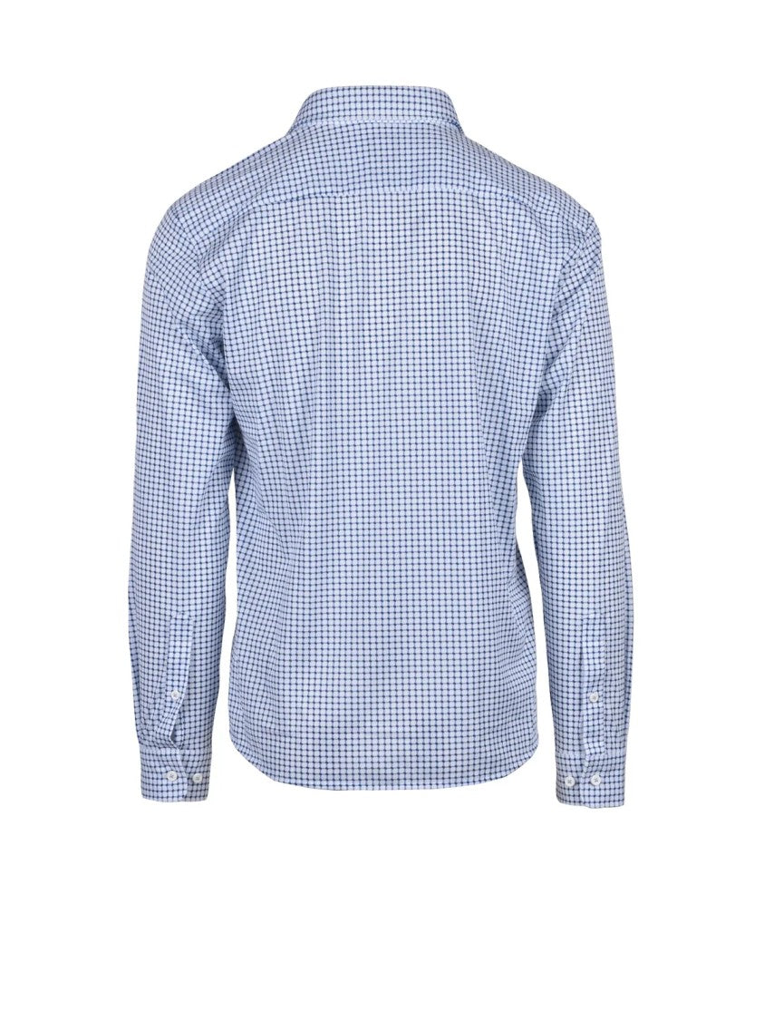 Boss White Blue Polyester Cotton Stretch Shirt