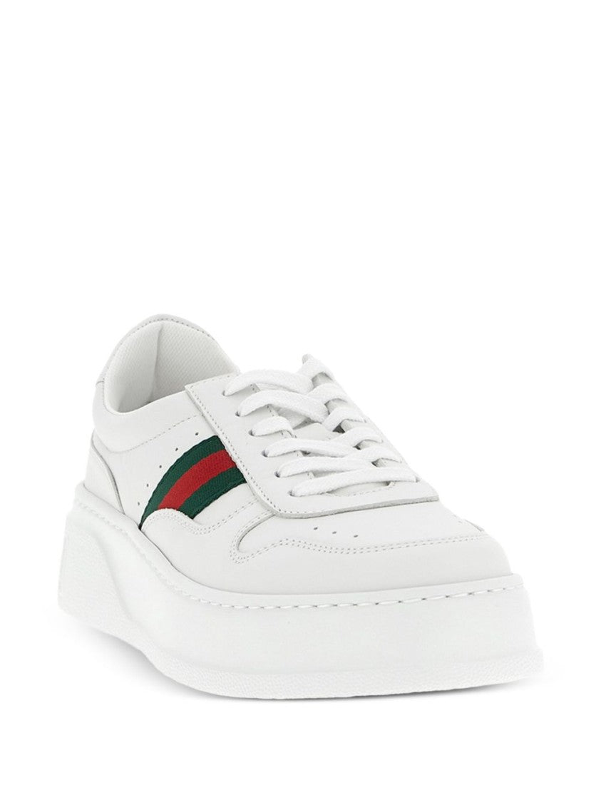 Gucci White Calfskin Leather Sneakers With Sculpted Sole