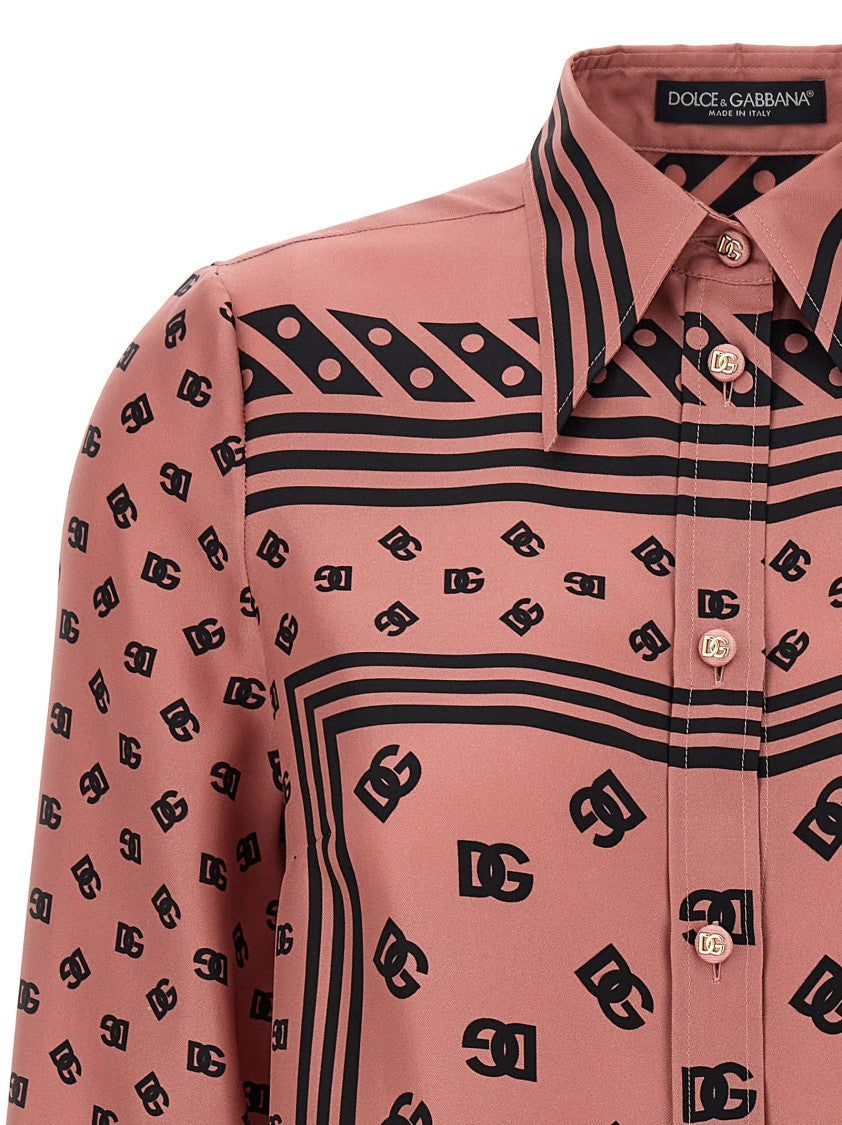 Dolce & Gabbana Silk Twill Shirt With Dg Logo Scarf Print
