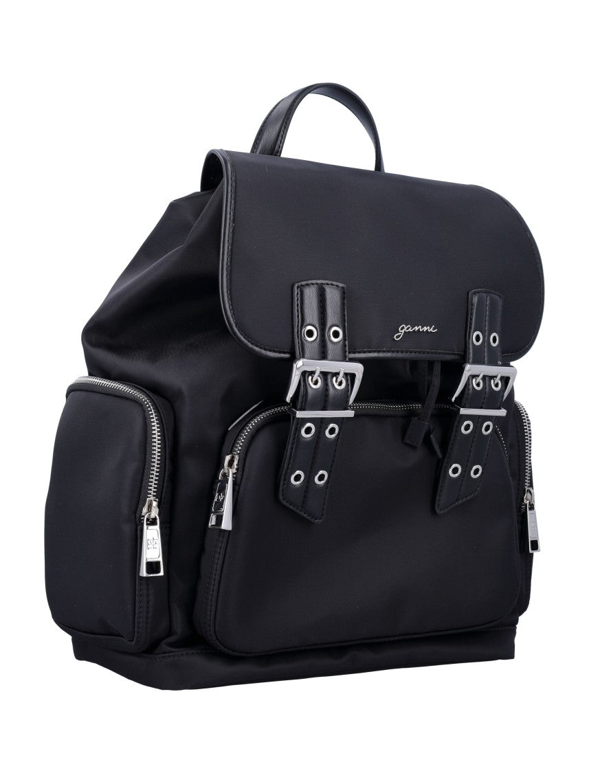 Ganni Flap-Top Black Backpack