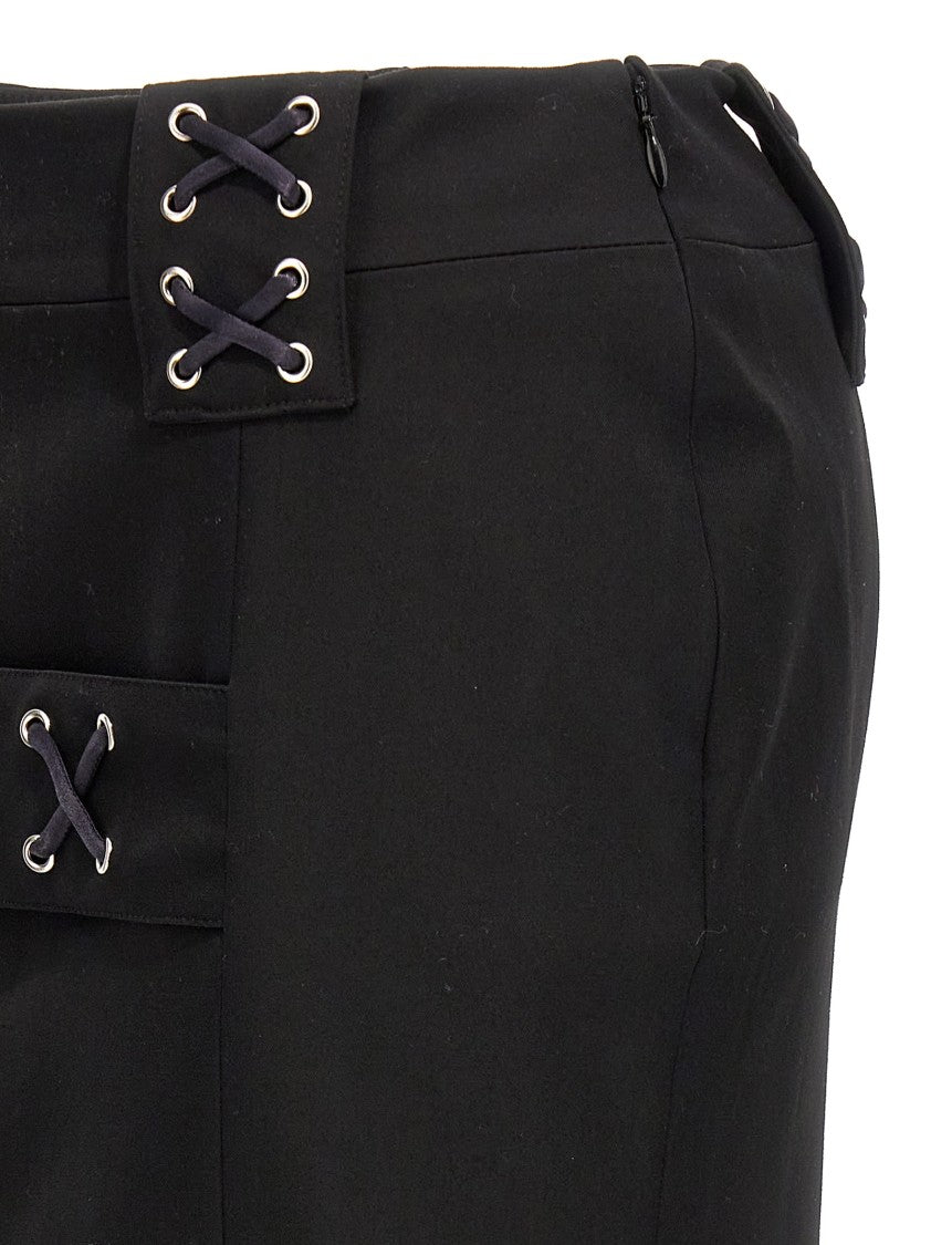 Alessandra Rich Lace-Up Wool Blend Skirt With Side Zip Closure