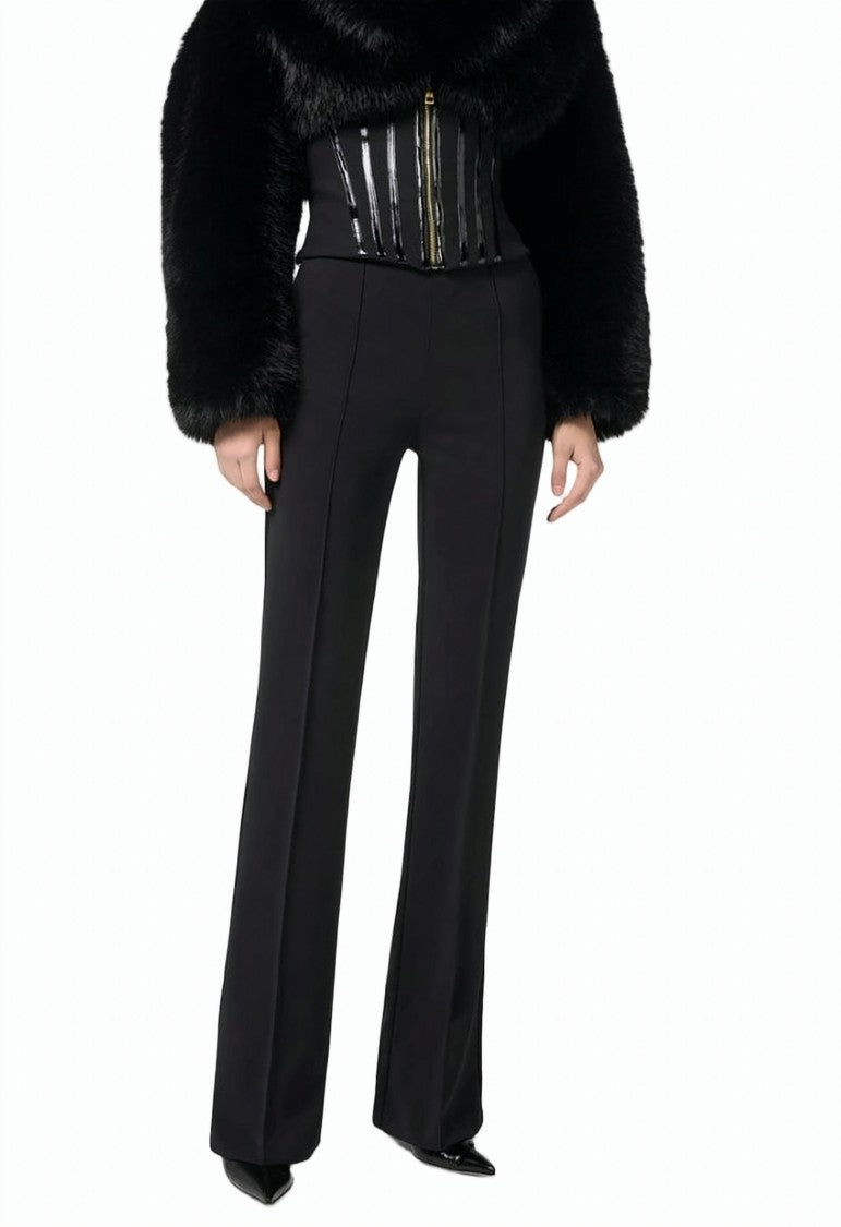Elisabetta Franchi Lightweight Crepe Trousers With Jewel Chain Detail