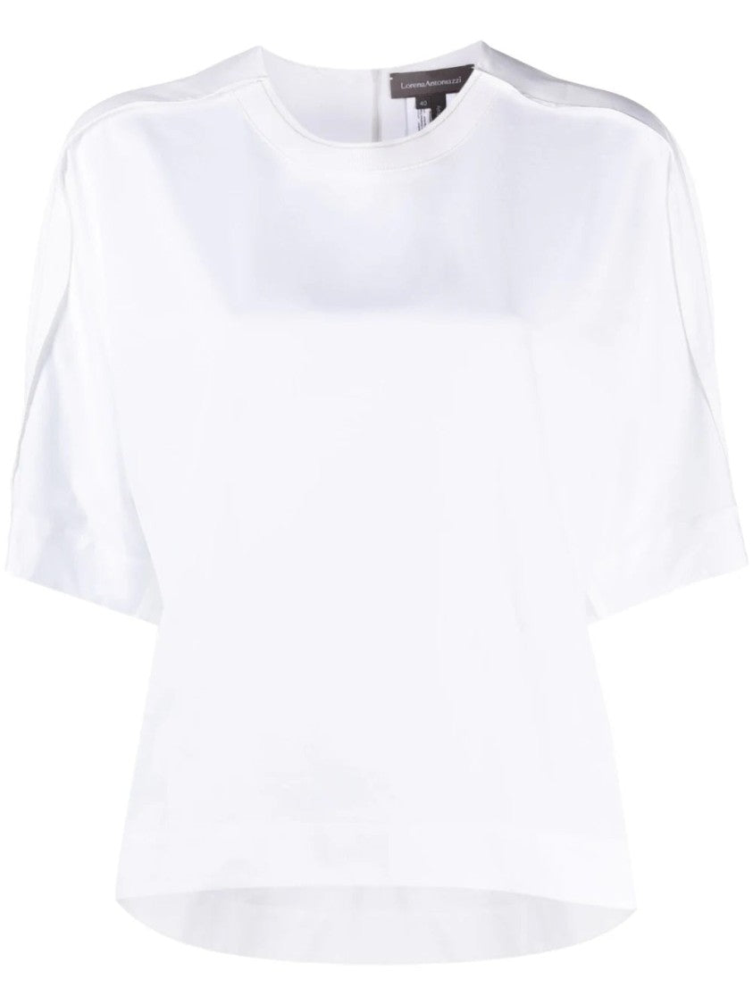 Lorena Antoniazzi White Minimalist High-Low Hem Cotton-Blend Short-Sleeve T-Shirt