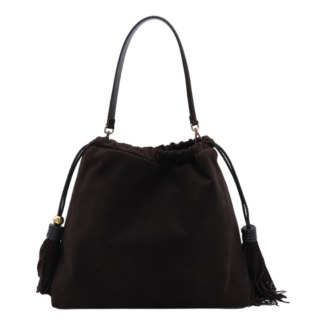 Etro Dark Brown Suede Shoulder Bag With Intricate Embroidery