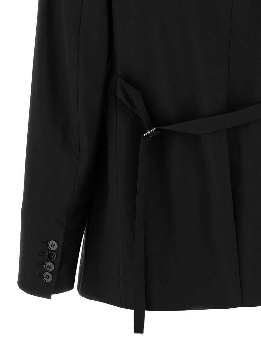 Nensi Dojaka Tailored Black Wool Blend Blazer With Adjustable Belt