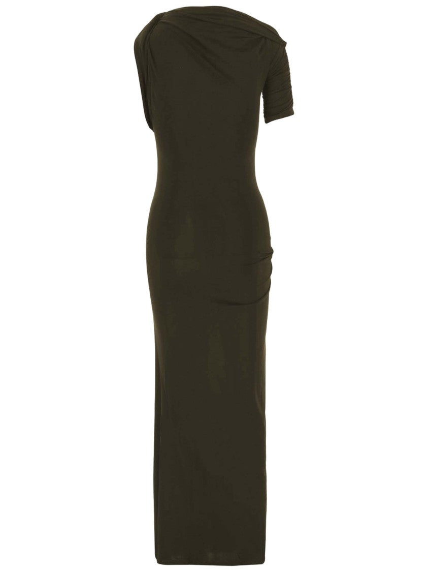 Jacquemus Dark Khaki Cotton Silk Asymmetrical Dress