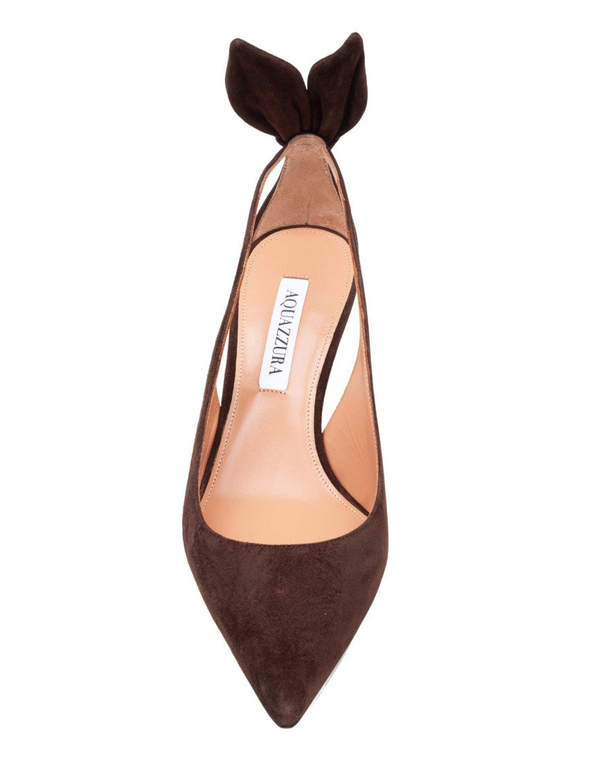 Aquazzura Espresso Suede Bow Tie Pump 50