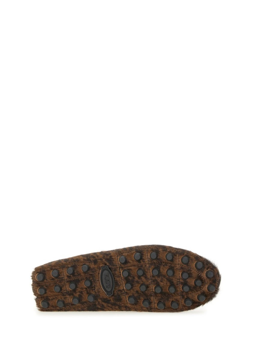 Tod's Textured Calfskin Leather Moccasins With Leopard Print
