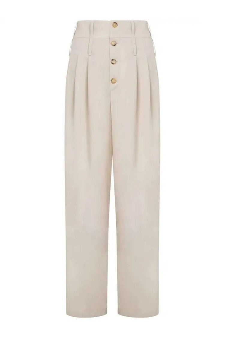 Moschino Beige Gold-Button Front Straight-Leg Pants