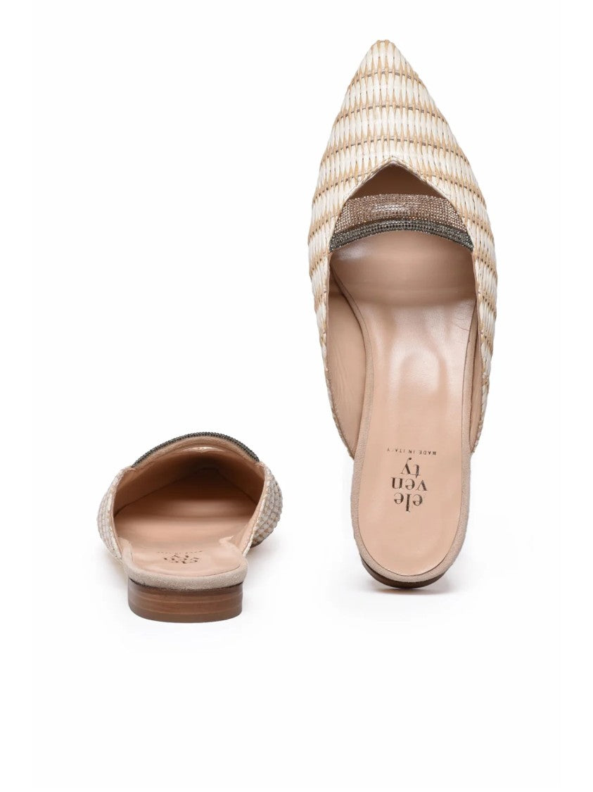 Eleventy Beige Raffia Leather Sabot