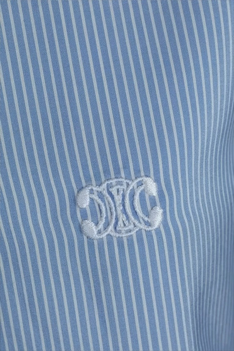 Celine Silk Shirt With Vertical Pinstripe Pattern And Contrasting Collar