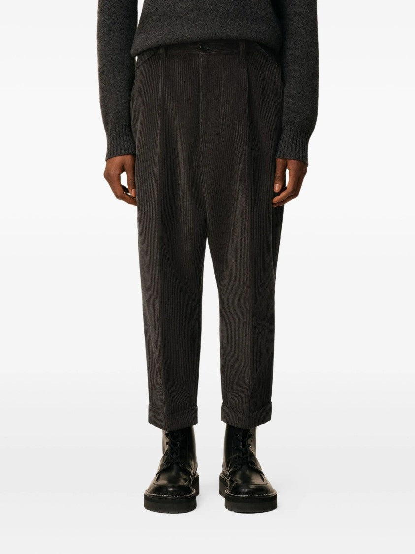 Ami Charcoal Grey Corduroy Pleated Cuffed Trousers