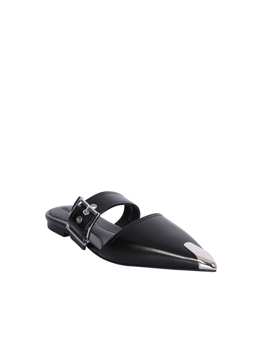 Alexander Mcqueen Black Leather Pointed Toe Mules