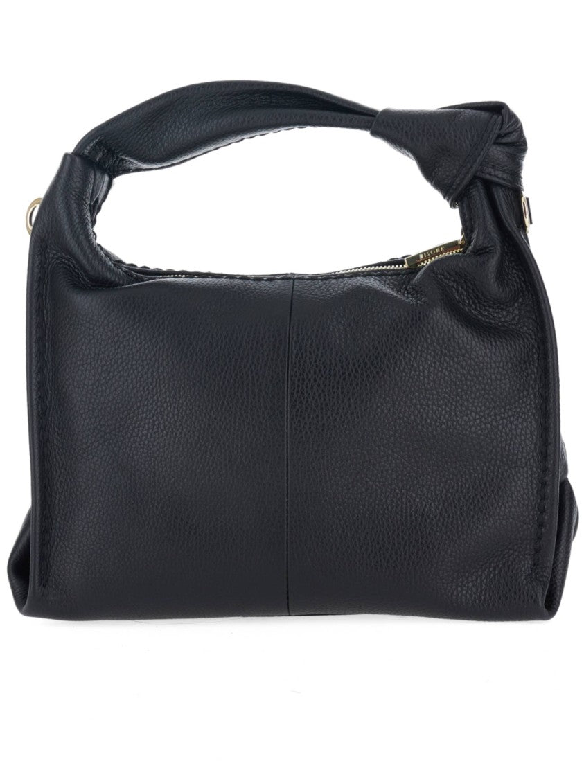 Visona` Black California Structured Pebbled Leather Handbag