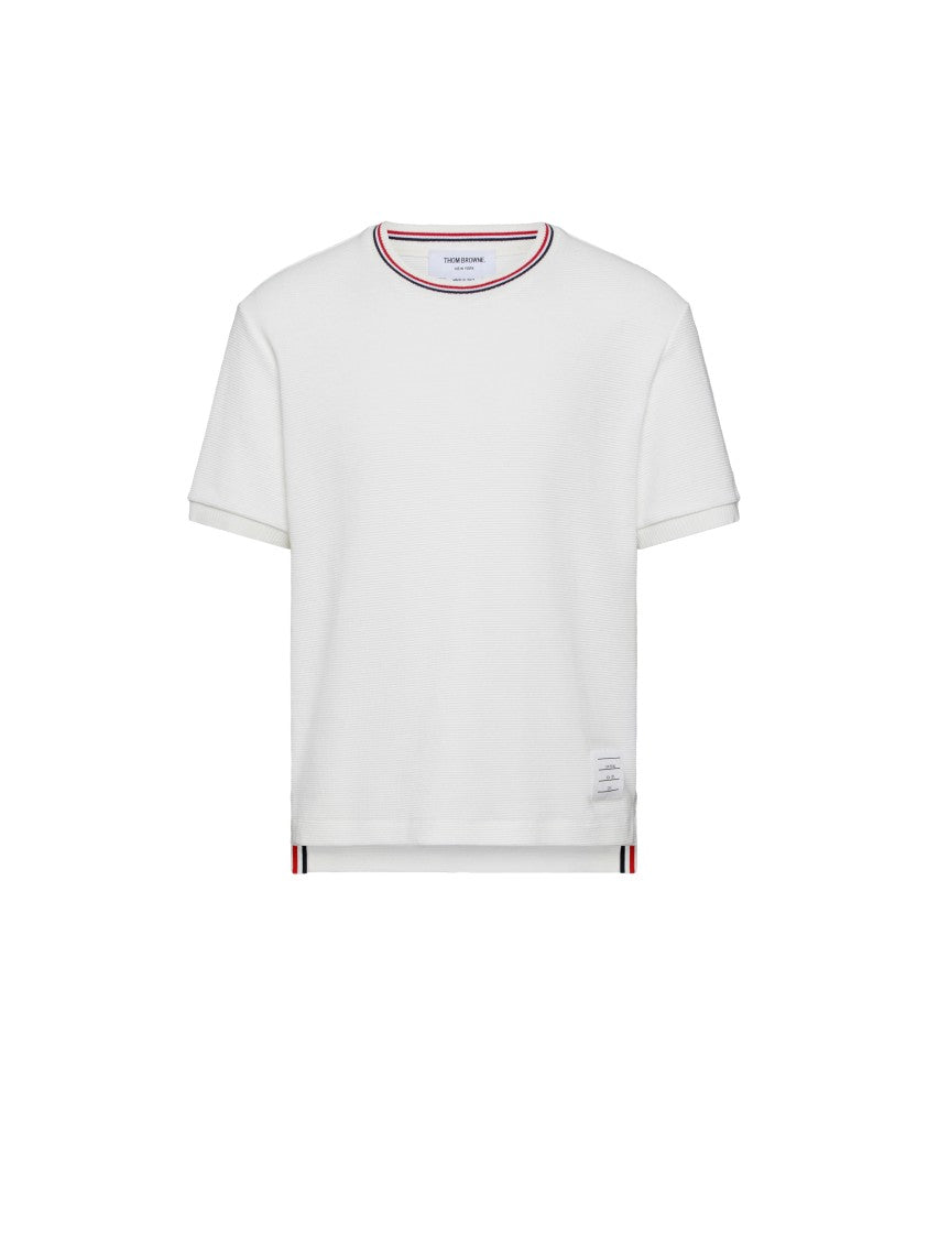 Thom Browne Short-Sleeved Cotton T-Shirt With Striped Accents