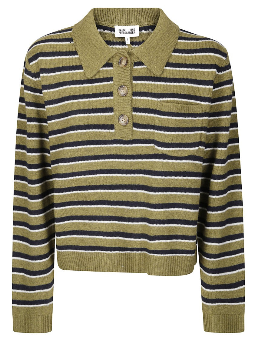Baum Und Pferdgarten Polo-Style Merino Wool Sweater With Contrasting Buttons