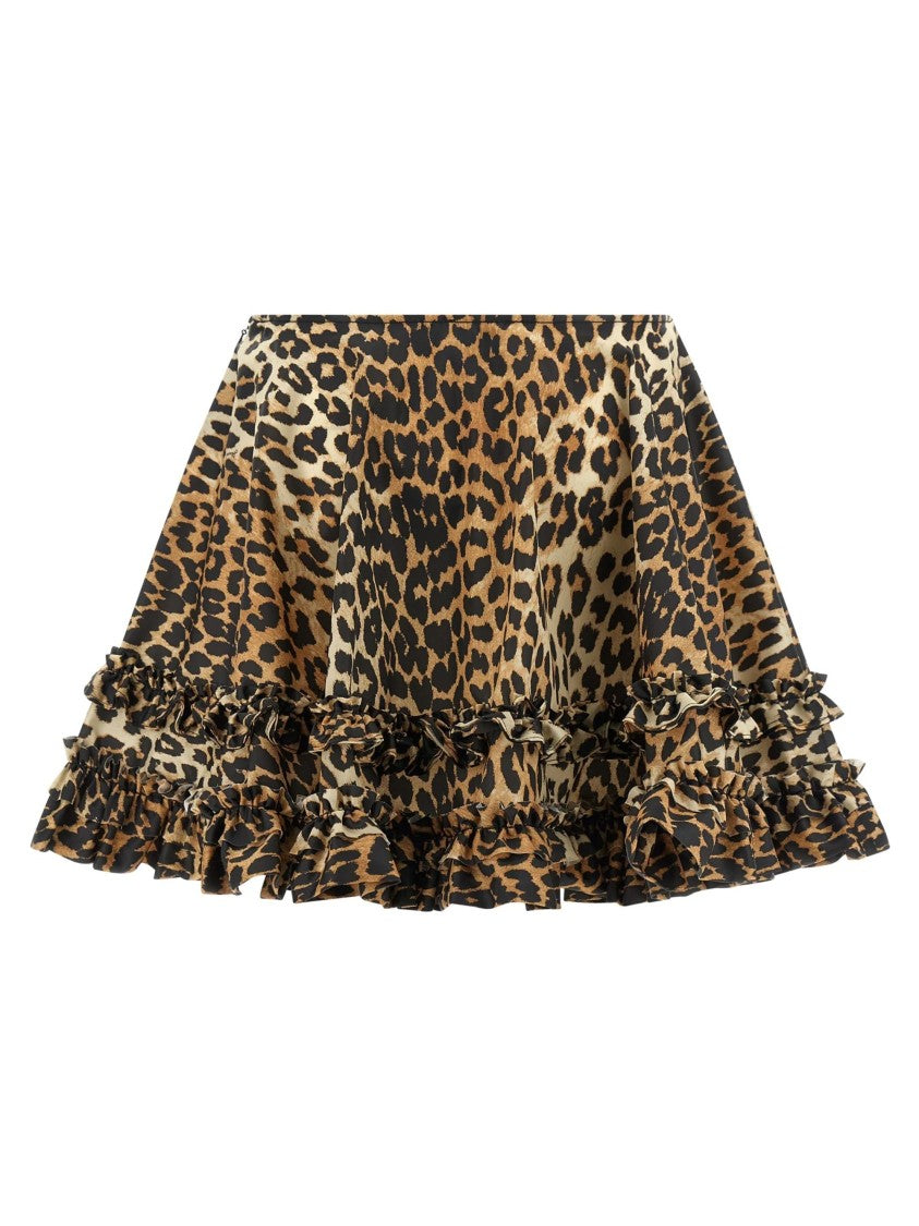 Ganni Brown Leopard Print Nylon Mini Skirt